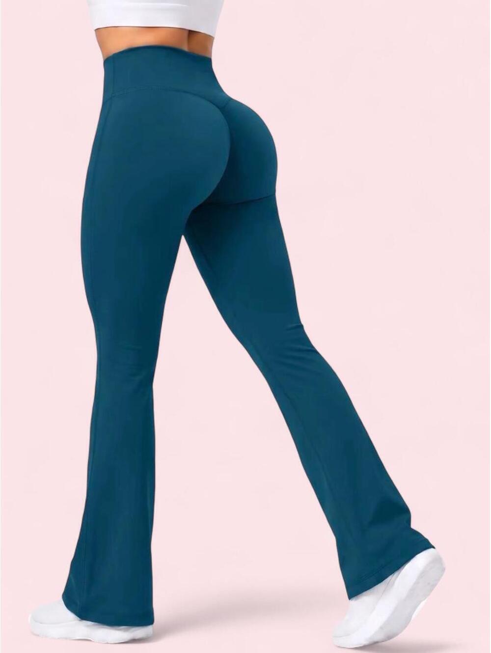High-waisted teal flare leggings